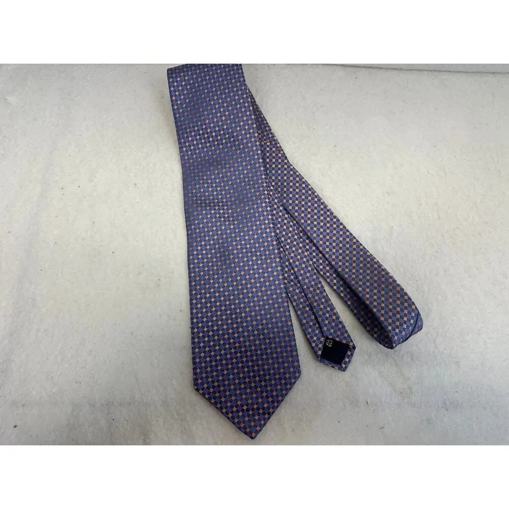 Tom James Executive Collection 100% Silk Tie Blue with Pink & Navy Squares